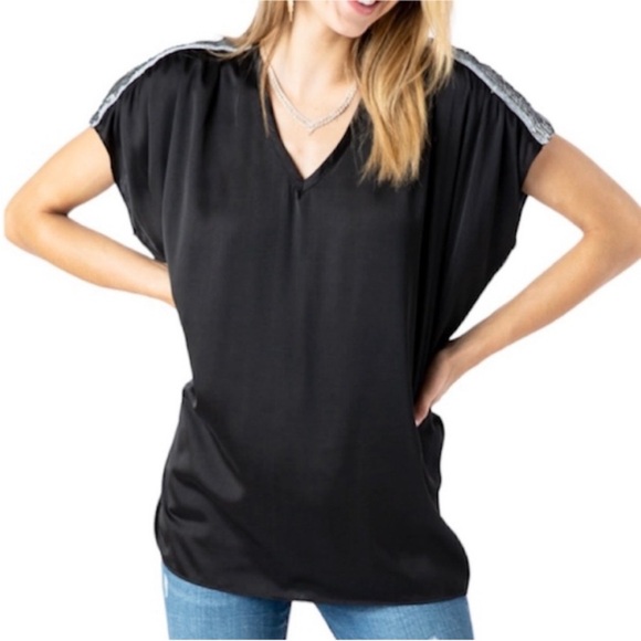 VOCAL Satin Tunic Blouse Top XL black - Picture 1 of 8
